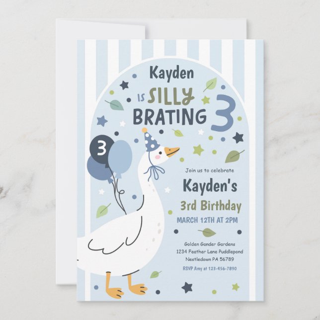 Silly Goose Silly-Brating Three Birthday Party  Invitation (Front)