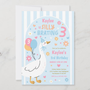 Silly Goose Silly-Brating Three Birthday Party  Invitation