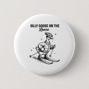 Silly goose snow skier on the loose funny cute 6 cm round badge