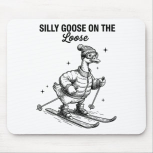 Silly goose snow skier on the loose funny cute mouse pad