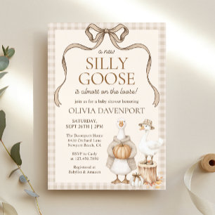 Silly Goose Storybook Fall Gingham Baby Shower Invitation