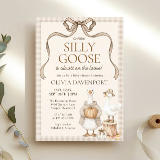 Silly Goose Storybook Fall Gingham Baby Shower Invitation