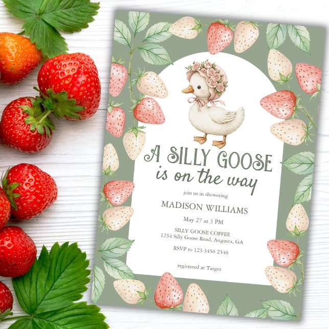 Silly Goose Strawberries Girl Baby Shower Invitation (Creator Uploaded)