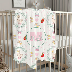 Silly Goose Theme Cute Geese Pink Monogram Sherpa Blanket