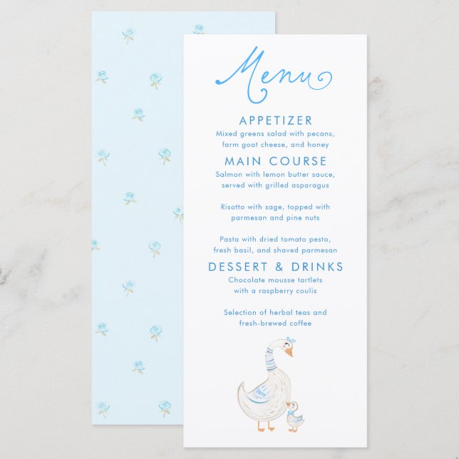 Silly Goose Themed Baby Shower Menu Cards (Front/Back)