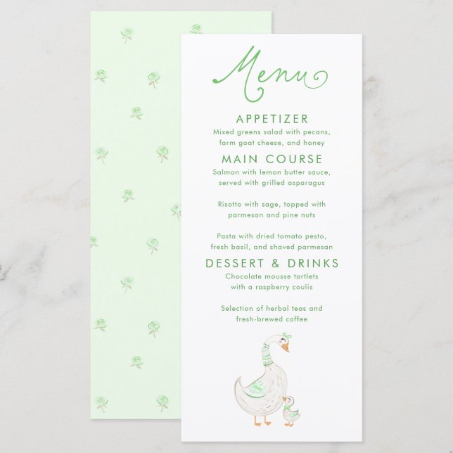 Silly Goose Themed Baby Shower Menu Cards (Front/Back)