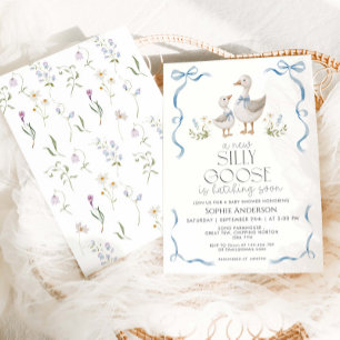 Silly Goose Vinatge Bow Boy Baby Shower  Invitation