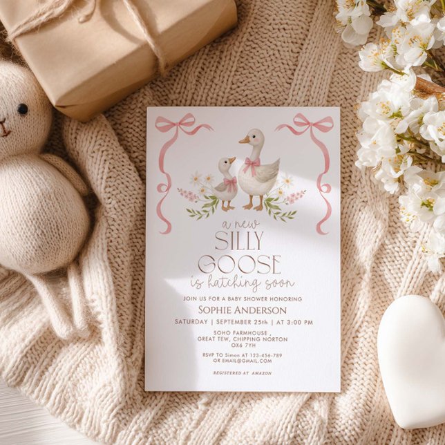 Silly Goose Vinatge Bow Girl Baby Shower  Invitation (Creator Uploaded)