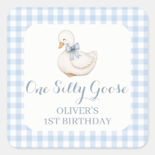 Silly Goose Vintage blue 1st Birthday Square Sticker