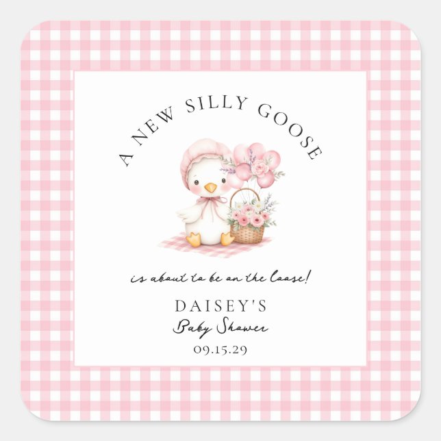 Silly Goose Watercolor Girl Baby Shower  Square Sticker (Front)