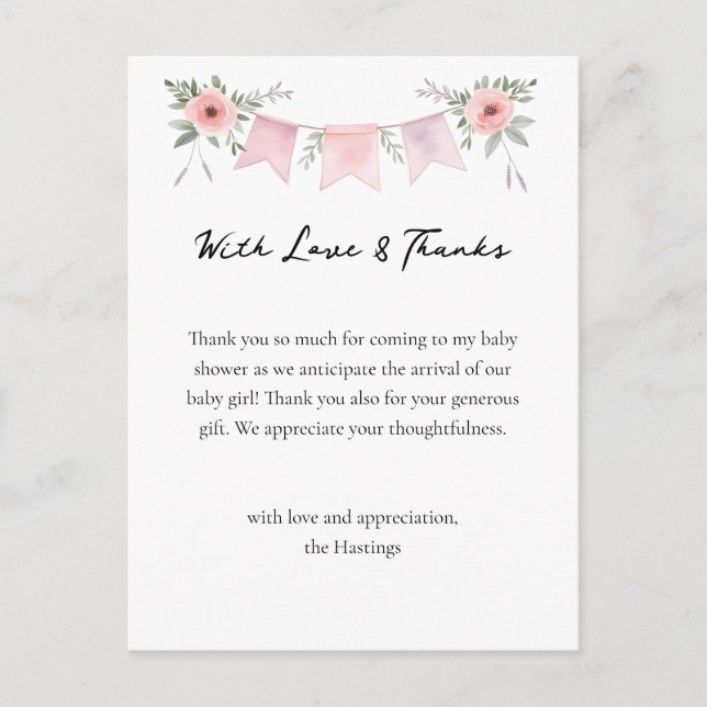 Silly Goose Watercolor Girl Baby Shower Thank You  Postcard (Front)