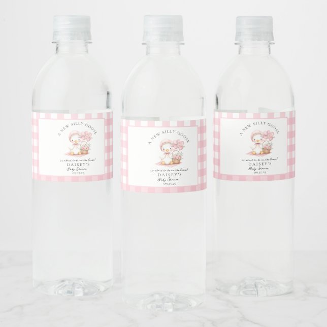 Silly Goose Watercolor Girl Baby Shower  Water Bottle Label (Bottles)