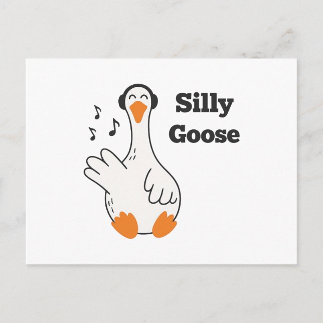 Silly Goose Wearing Headphones – Cute Funny Goose Postcard (Front)