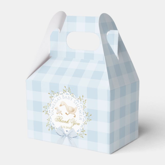 Silly Goose Whimsical Blue Gingham Baby Shower Favour Box (Front Side)