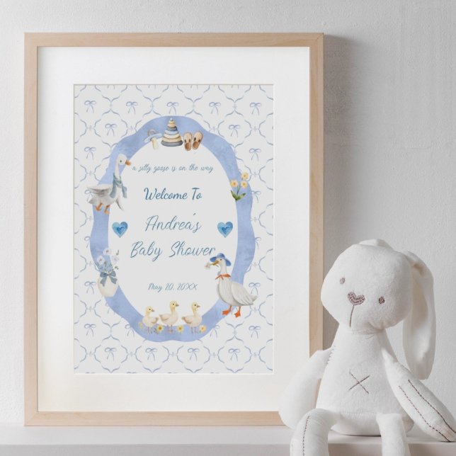 Silly Goose Whimsical Bow Baby Boy Shower Welcome Poster (Creator Uploaded)