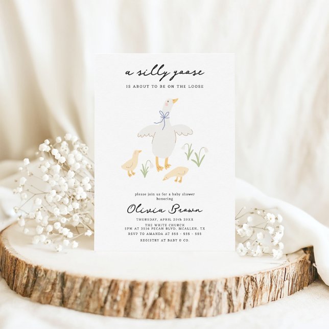 Silly Goose Whimsical Bow Baby Shower Invitation (Creator Uploaded)