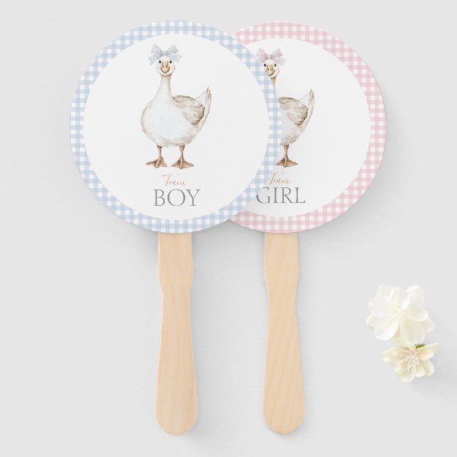 Silly Goose Whimsical Boy Or Girl Gender Reveal Hand Fan (Front and Back)