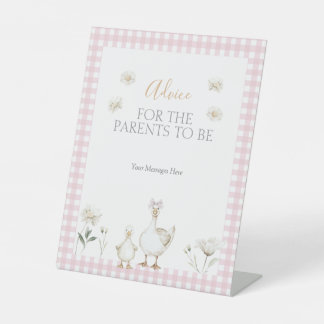 Silly Goose Whimsical Pink Baby Shower Advice Pedestal Sign