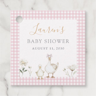 Silly Goose Whimsical Pink Bow Baby Girl Shower Favour Tags