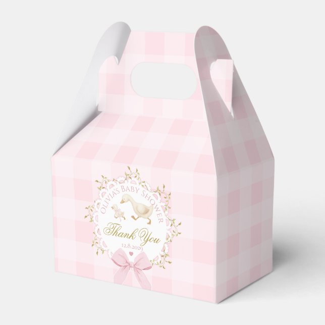 Silly Goose Whimsical Pink Gingham Baby Shower Favour Box (Front Side)