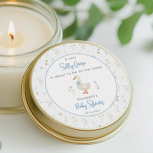 Silly Goose Wildflower Blue Bow Baby Shower Classic Round Sticker