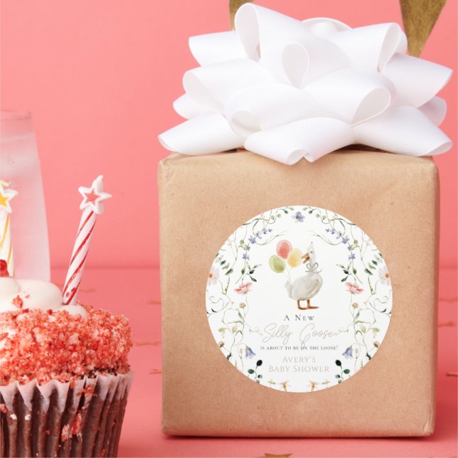 Silly Goose Wildflower Floral Baby Shower Classic Round Sticker (Party)