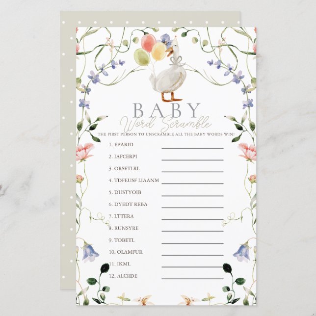 Silly Goose Wildflower Floral Baby Word Scramble (Front/Back)