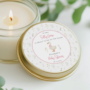 Silly Goose Wildflower Pink Bow Baby Shower Classic Round Sticker