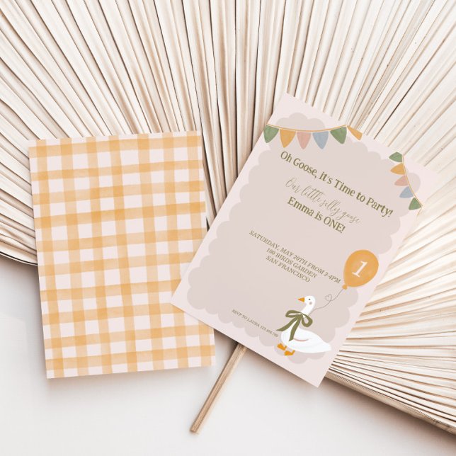 Silly Goose Yellow Balloon Garland 1st Birthday  Invitation (Creator Uploaded)