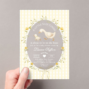 Silly Goose Yellow Gingham Baby Shower Acrylic Invitations