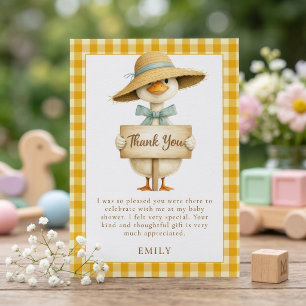 Silly Goose Yellow Gingham Baby Shower Thank You Invitation