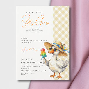 Silly Goose Yellow Gingham Hat Ice Baby Shower Invitation