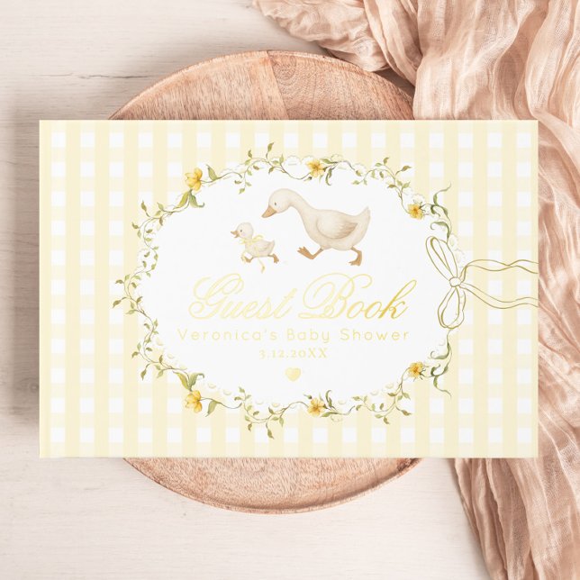 Silly Goose Yellow Gingham Whimsical Baby Shower Guest Book (Creator Uploaded)
