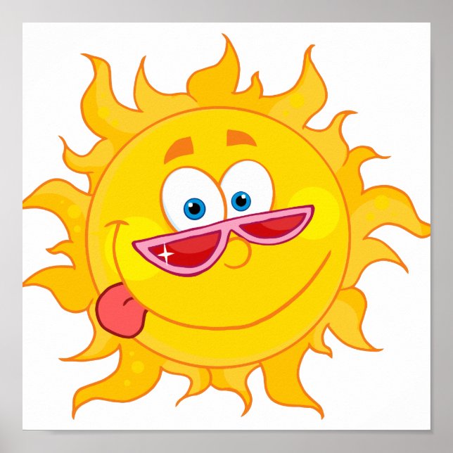 silly happy sun cartoon wearing shades poster (Front)