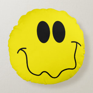 Silly Happy Yellow Funny Face Round Cushion