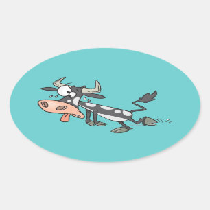 silly hot cow cartoon character oval sticker