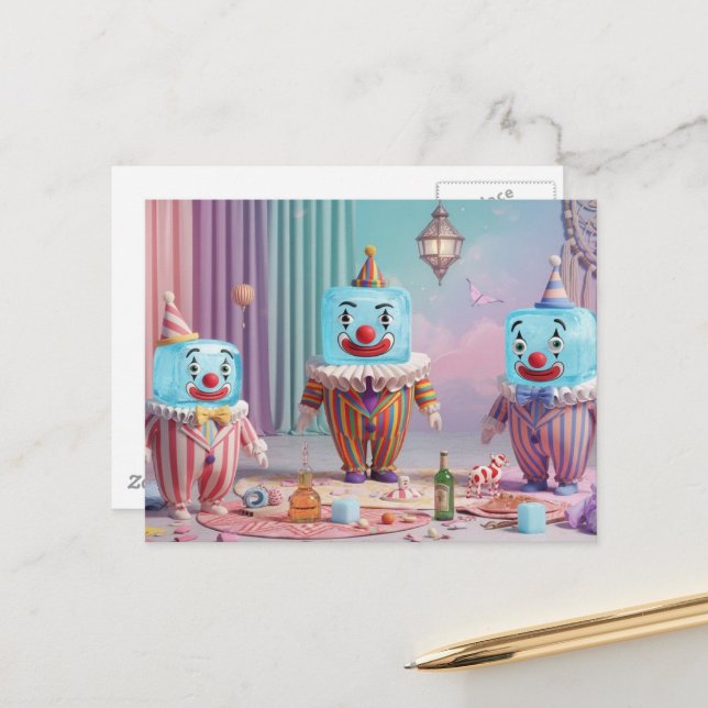 Silly icecube clowns  postcard (Front/Back In Situ)