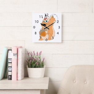 Silly Indian Squirrel Square Wall Clock