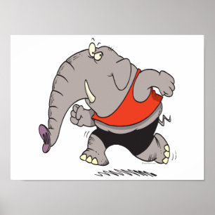 silly jogger jogging elephant cartoon poster