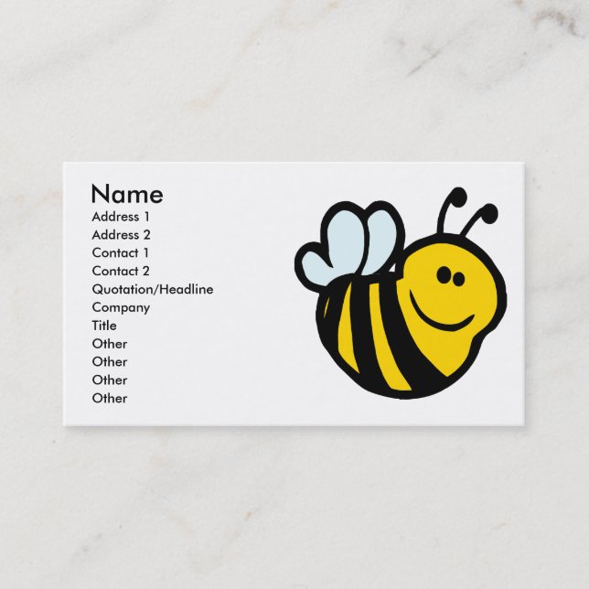 silly little bumble bee smiling cartoon character business card (Front)