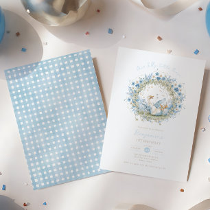 Silly Little Goose Blue Flower Boy 1st Birthday Invitation