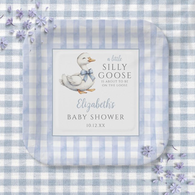 Silly Little Goose Blue Gingham Baby Shower Paper Plate (Silly Little Goose Blue Gingham Baby Shower Paper Plates)