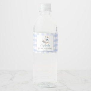 Silly Little Goose Blue Gingham Baby Shower Water Bottle Label