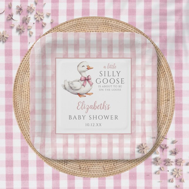 Silly Little Goose Pink Gingham Baby Shower Paper Plate (Silly Little Goose Pink Gingham Baby Shower Paper Plates)