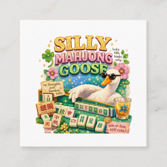 Silly Mahjong Goose Cute Bird Enclosure Card (Front)