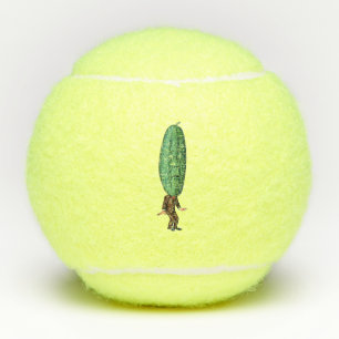 Silly Man Big Green Pickle Head in Brown Suit Tennis Balls