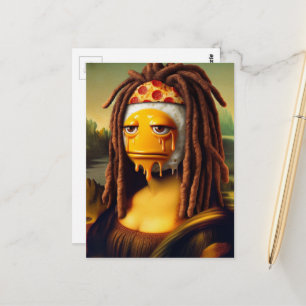 Silly Mona Lisa Dreadlocks Pizza and Egg Postcard