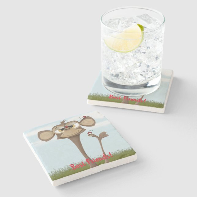 Silly Monkey and Ladybugs Stone Coaster (Side)