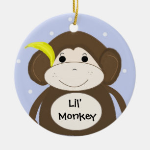Silly Monkey with a Banana in his Ear Ceramic Tree Decoration