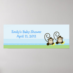 Silly Monkeys Twin Customisable Birthday Banner Poster